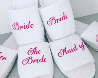 Bride slippers, bridesmaid gift, personalised slippers, bachelorette slippers, Sister of the Groom, mother of the groom, slippers, white,