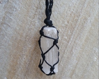 Selenite Necklace- Healing Crystal Hemp necklace- Long healing crystal necklace- Adjustable Selenite Necklace- Vegan friendly jewelry- Hemp