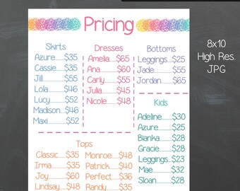 White Price List - Instant Download - 8x10 sized