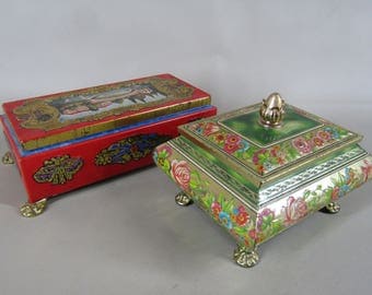 lot of two ornate tin candy boxes England West Germany