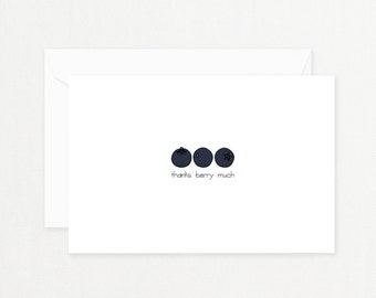 Printable Thank You Note: "BLUEBERRY" Hand Drawn Blueberries, Berry Thank You Card, Greeting Card, Postcard, Sweet, Funny Instant Download