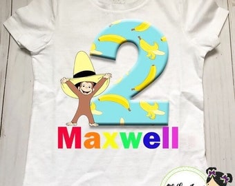 Curious george birthday shirt, boys birthday shirt, girls birthday shirt, personlized shirt, birthday outfit