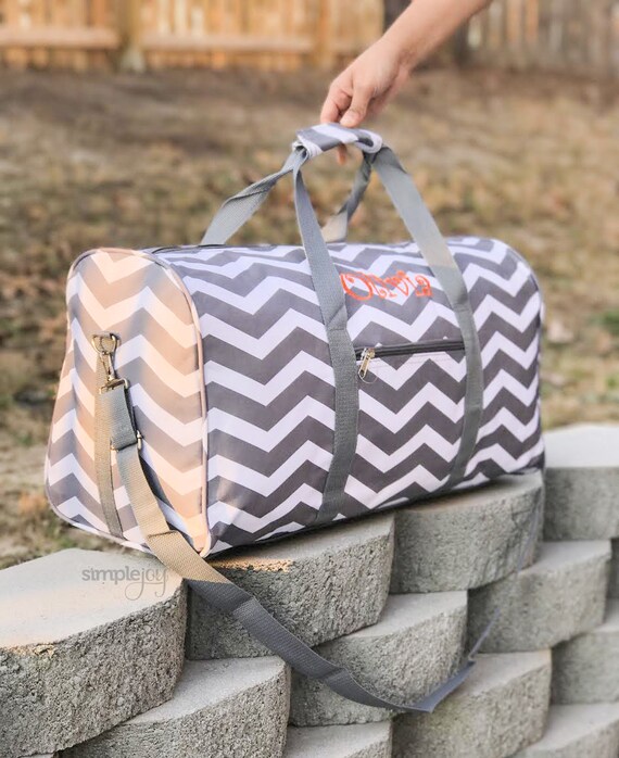 Gray Duffle Bag Personalized Duffle Bag Chevron Overnight