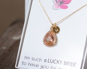 Bridesmaid personalized necklace Peach Gift Party Jewelry Letter Initial Bridal Wedding gold necklace bridal set of 4 5 6 7 8 9 /313
