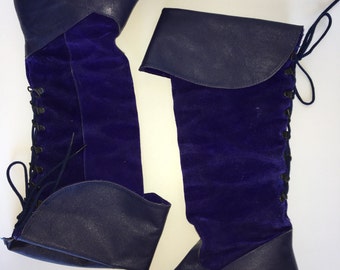 Vintage Electric Blue suede and leather lace up knee high pirate boots size 6.5