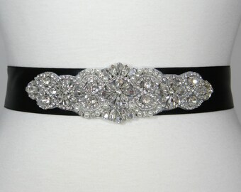 Wedding Belt, Black Bridal Belt, Bridal Sash, Bridesmaid Belt, Flower Girl Dress Sash, Pearl and Crystal Rhinestone Wedding Sash Belt, ALEXA