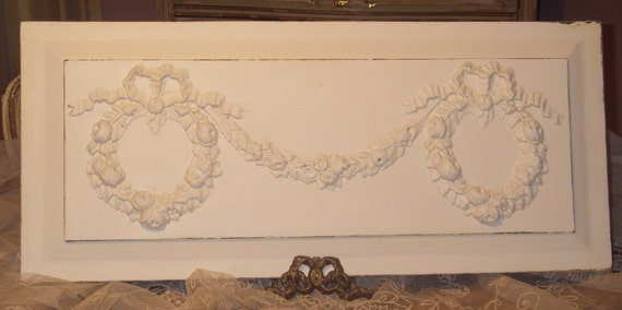 Antique~1900's Victorian BARBOLA Gesso ROSES, Ribbons & Swags~Wreaths~Wooden Architectural Decorative Panel