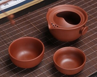 Handicraft Yixing Zisha Clay Tea Set, 1 Teapot with 2 Tea Cups Chinese Travel Tea Set, Free Shipping