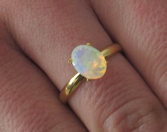 Fire Opal Ring, Rainbow Opal Ring, Fire Opal Engagement Ring, White Opal Ring, Ethiopian Opal Ring, Rainbow Gemstone, Welo Opal