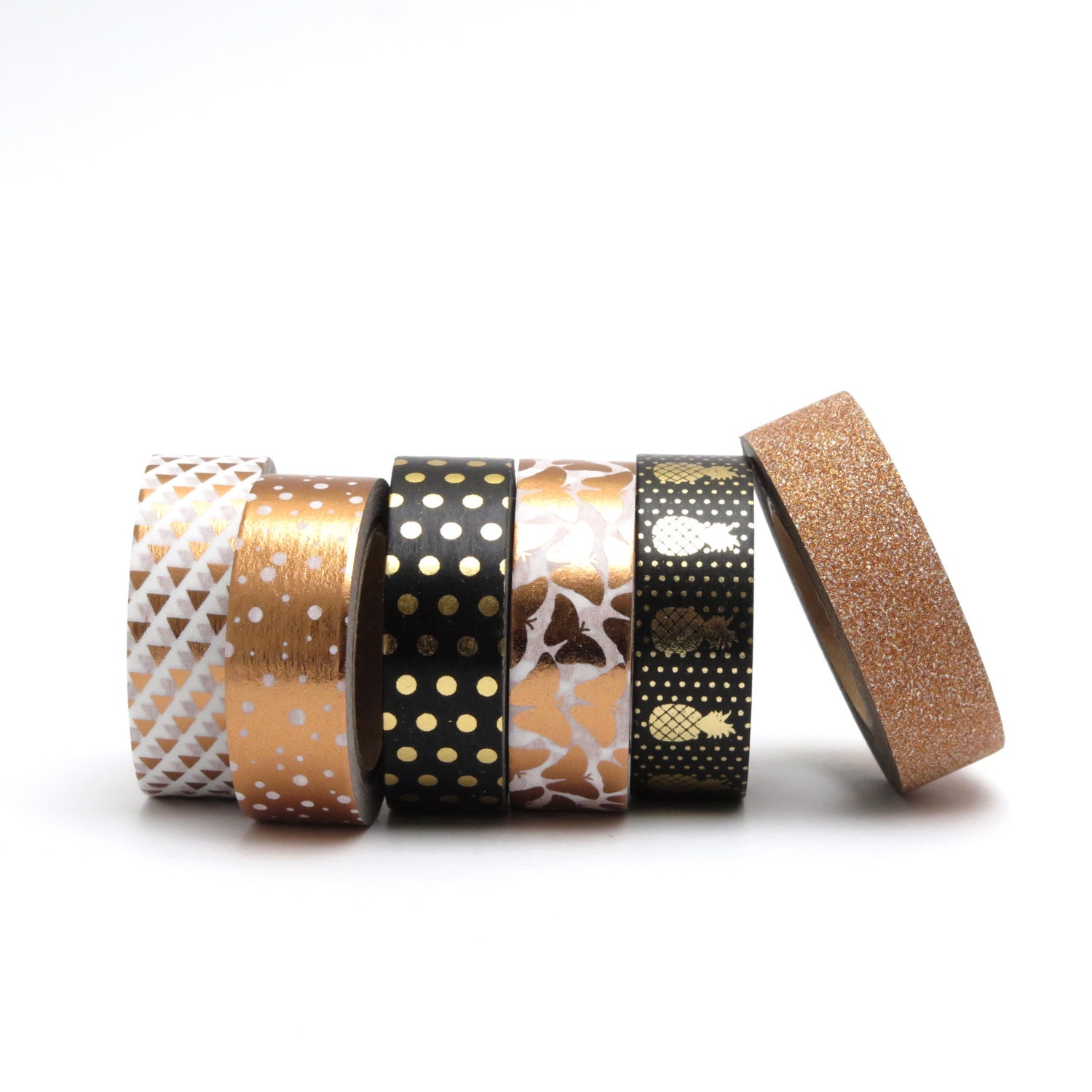 Copper Washi Tape Set Metallic Foil Rose Gold Black Butterfly