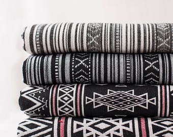 Bohemian Fabric, Ethnic Tribal Fabric, BOHO Style Upholstery fabric, Black and White, 4 styes available - 1/2 yard