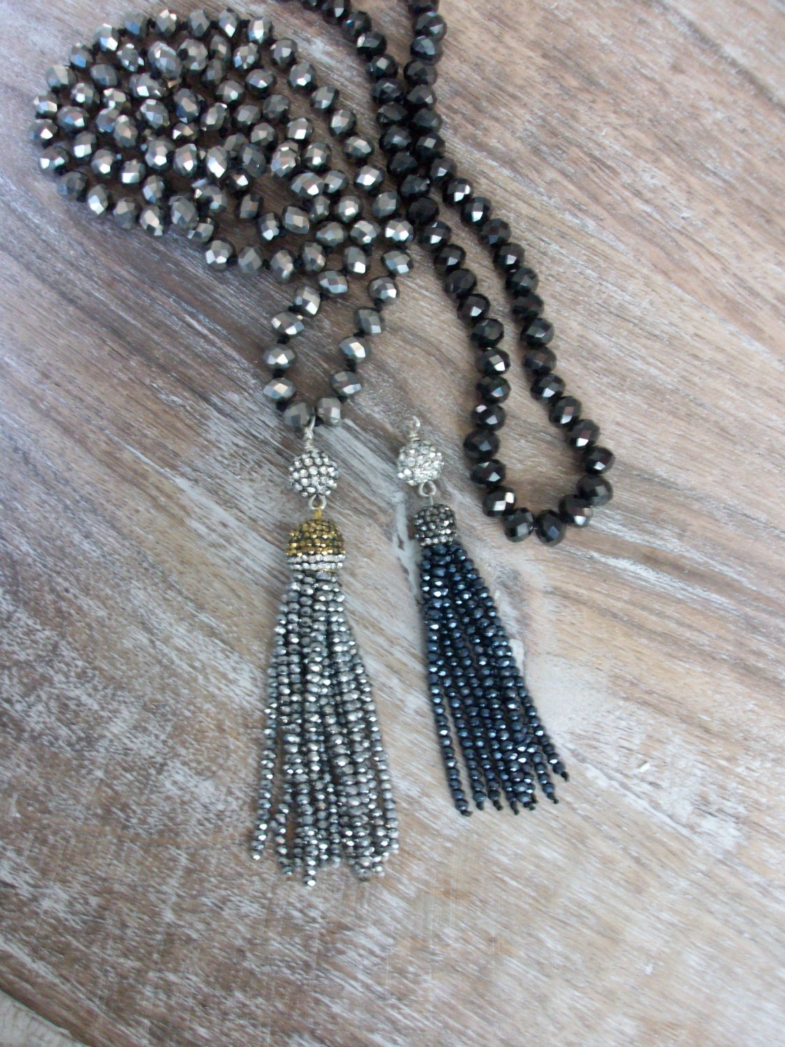 Crystal Hand Knotted Beaded Necklace with CZ Bead & Tassel