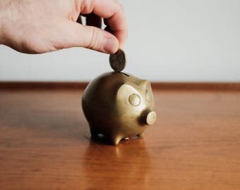 Vintage Mid Century Brass Piggybank / Coin Bank