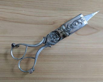 Antique Collectible Silver Plate Ornate Wick Trimmer Scissors/Tool 6 1/2"