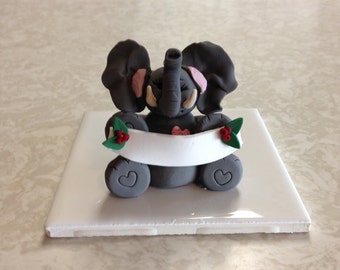 Polymer Clay personalized elephant ornament