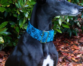 Martingale Collar, Greyhound Collar, whippet Collar, Peacock Collar, Blue Dog Collar, Swarovski Crystals, Custom Made Collar, Dog Collar UK