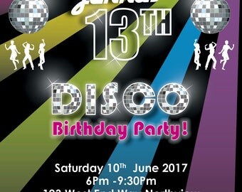 Birthday Invitations Party Invite Disco Party