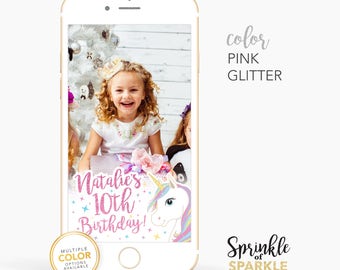 Glitter Girl 1st 2nd 3rd Unicorn Birthday Snapchat Geofilter Personalized Custom On-Demand Geo filter Gold Rose Aqua Pink Sparkle Name 001