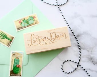 Custom Calligraphy Wedding Stamp // Favor Tag Stamp // Wedding Date Stamp