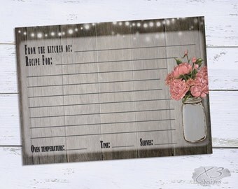 Bridal Shower Recipe Cards, Printable Recipe Card, Rustic Wedding Shower Recipe Card, Recipe for Love, Instant Download