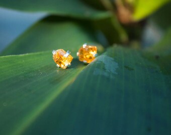 Luminous Raw Citrine Claw Studs with Sterling Silver - Raw Gemstone Jewelry - Gemstone Stud Earrings