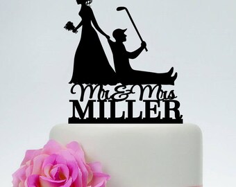 Golf Cake Topper, Bride Pulling Groom, Bride Dragging Groom, Funny Wedding Cake Topper,Mr and Mrs Cake Topper, Golf Wedding C194