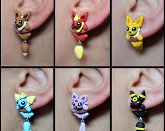 Eeveelutions earrings, inspired in Pokemon. Select 1 single earring or a pair (2 in ''quantity'')