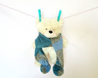 Knit boy scarf Blue gray scarf Childrens knit scarf Pompom scarf Kids striped scarf Boys neck scarf Pom pom scarf for kids gift idea for boy