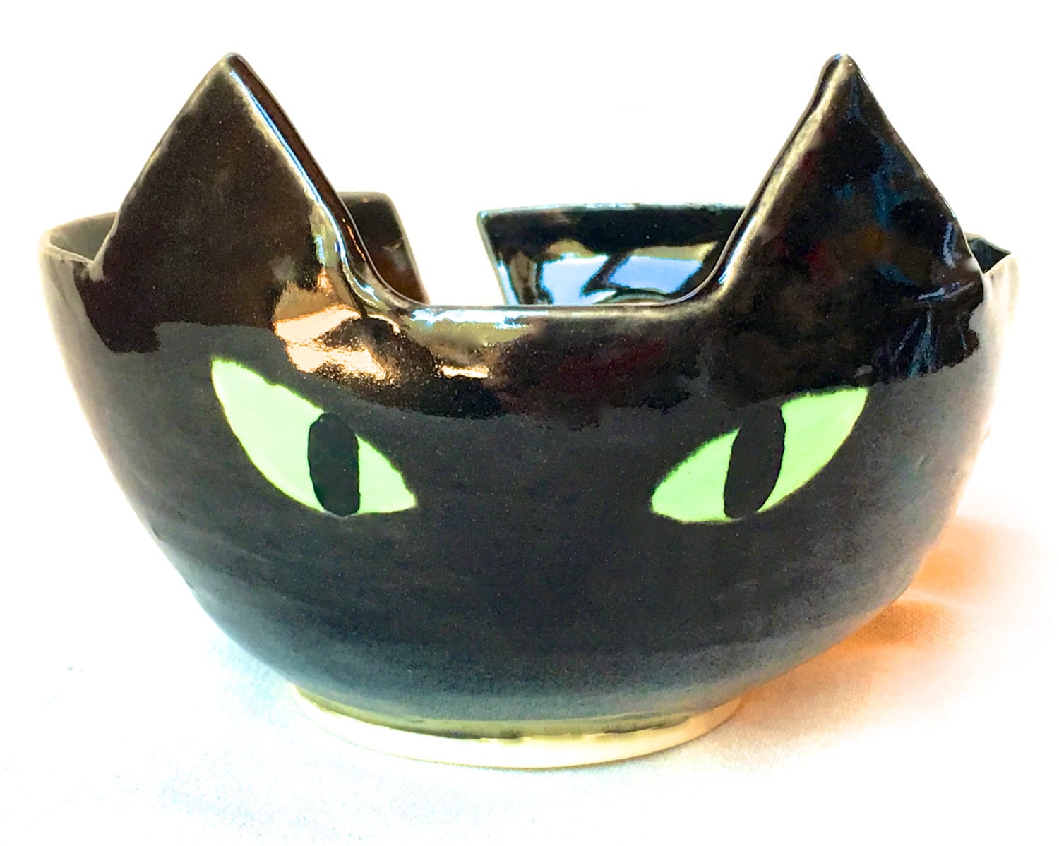 Medium Black Cat Yarn Bowl ceramic yarn bowl kitty yarn bowl