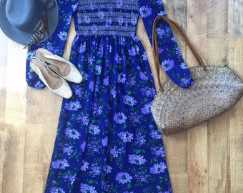 70's Floral Maxi Dress XS
