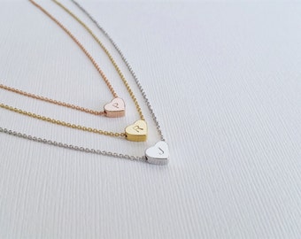 Dainty Heart Initial Necklace, Dainty Heart Necklace, Bridesmaid Gift, Birthday Gift, Wedding