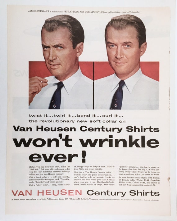 Vintage Advertising Van Heusen Shirts James Stewart TWA