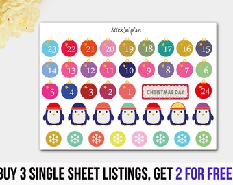 Christmas Countdown, Christmas Toy Stickers,Calendar Stickers,Penguin Stickers, Penguin Planner Sticker, Erin Condren Sticker Kit Set