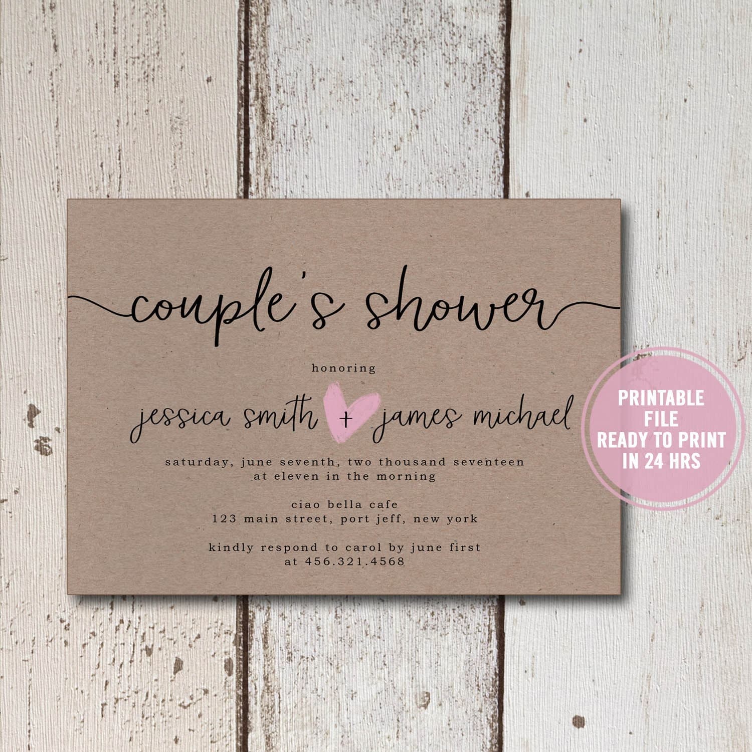 Couples Shower Invitation Printable Rustic Co Ed Bridal