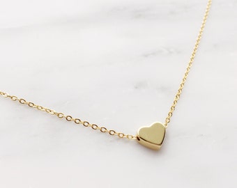 Gold Heart Necklace / Dainty Heart Choker / Gold Layering Necklace / Bridesmaid Necklace