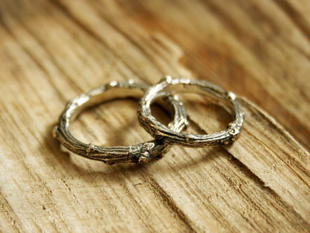 Silver Twig Wedding Rings Rustic Wedding Rings Commitment