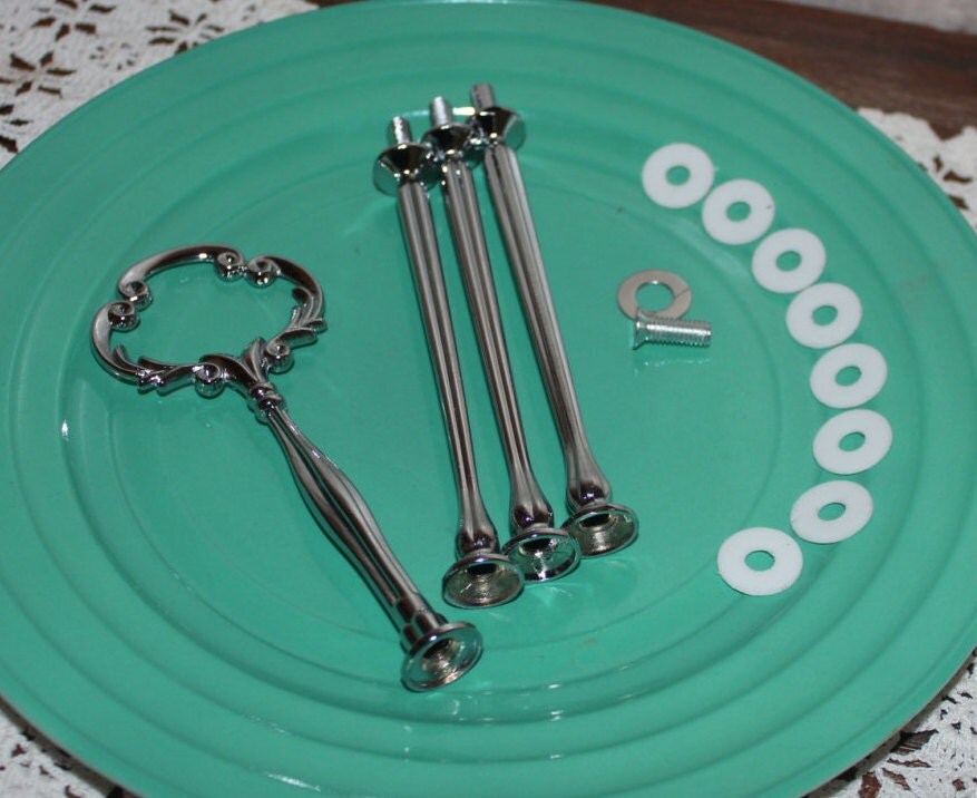 4 tier Heavy Cake stand hardware in Silver Clover design cake stand rod