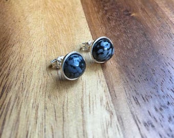 Natural Snow Obsidian and Silver Tier Drop Earrings by The Urban Charm