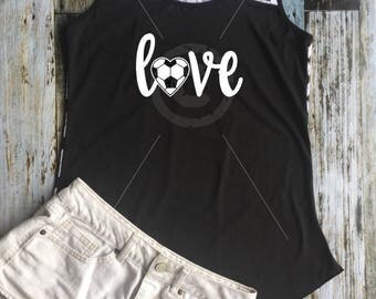 Ladies Soccer Mom Love Heart Glitter Tank Top **Cute Back** Choose Design