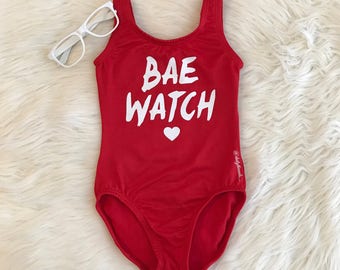 BAE WATCH glitter Red Leotard with Custom Name in Back / Flutter / short / long sleeve / tank / sleeveless / Beach / Baywatch inspired