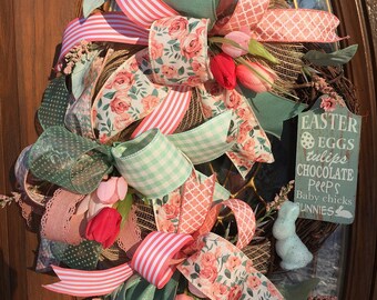 Easter Ribbon Wreath - Easter Bunny Wreath - Easter Wreath - Spring Tulip Wreath - Front Door Easter Wreath - Front Door Bunny Wreath