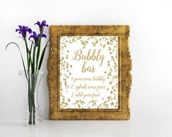Bubbly bar sign Bubbly sign printable Mimosa bar sign Bridal shower Bachelorette Party sign Champagne Sign Gold glitter wedding sign