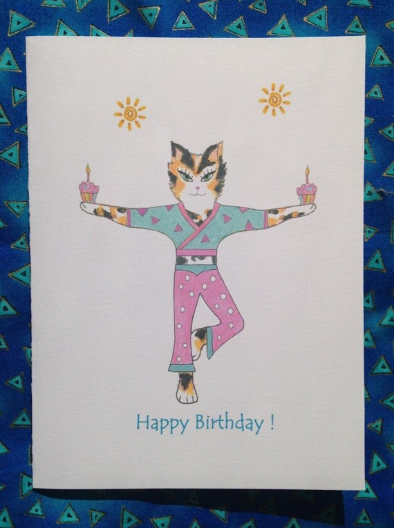 Cat Yoga Birthday Card Calico Cat Birthday Card Blank