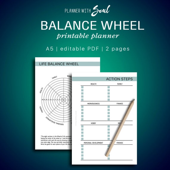 A5 Life Balance Wheel Editable Life Balanced by plannerwithsoul