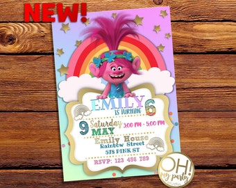 Trolls Invitation, trolls Birthday invitation, trolls invitation party, trolls birthday, trolls party, trolls invite, trolls digital, trolls