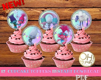 Cupcake toppers Trolls, trolls birthday, trolls party, trolls printable,trolls birthday decorations, trolls cupcakes, trolls party supplies