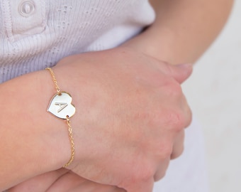Gold Heart Bracelet: Dainty Love Letter Bracelet, Friendship Bracelet, Bridesmaid Bracelet, Gold Filled Jewelry, everyday bracelet, Personal