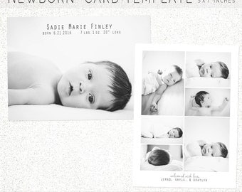 BIRTH ANNOUNCEMENT TEMPLATE, Birth Announcement, Newborn Announcement, Newborn, 5X7 Photoshop Template, Instant Download