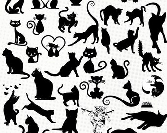 Cats & kittens - 40 images - svg/dxf/eps/silhouette studio/png files - Silhouettes, cutting files, clipart, vector files - Cats kittens cat