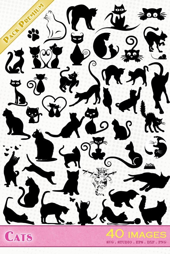 Download Cats & kittens 40 images svg/dxf/eps/silhouette studio/png